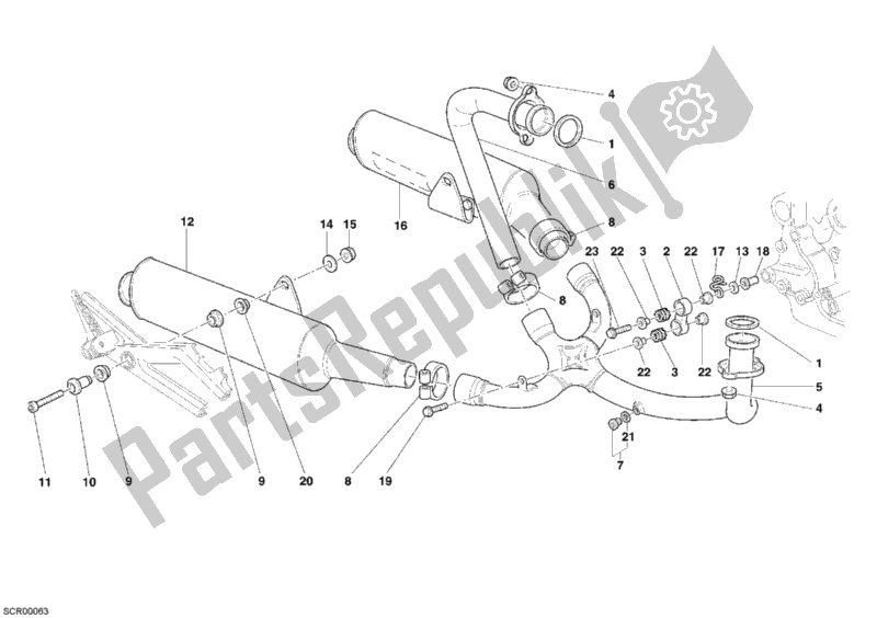 Toutes les pièces pour le Système D'échappement du Ducati Monster 620 Dark 2005